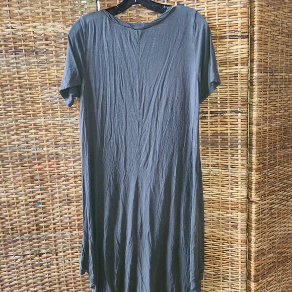 Easel Women’s M Gray Tee T Shirt Dress Short Sleeve High Low Hem Gathered Front - Picture 4 of 5